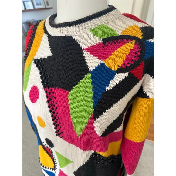 Vintage I.B. Diffusion 90s Colorful Beaded Geometric Patterned Sweater Dress M - Picture 6 of 10
